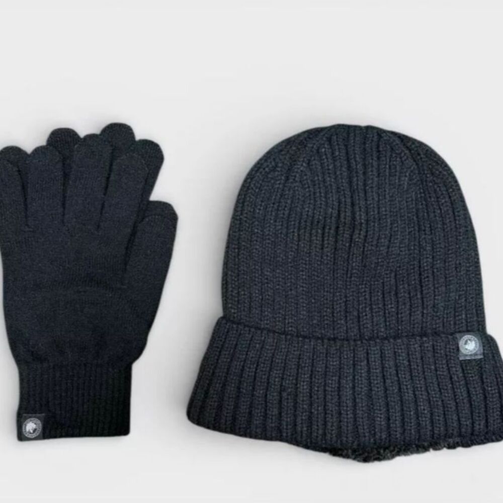 Canada Weather Gear Black Knit Beanie & Gloves Set NWT Winter Thermal One Size - Picture 2 of 4